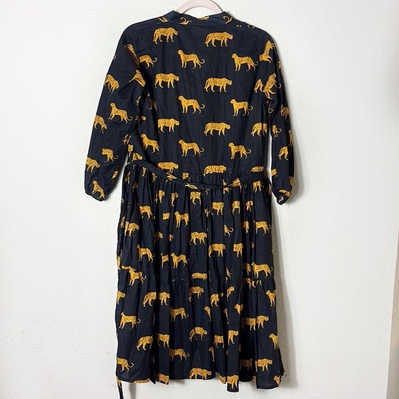 Leopard Cheetah Animal Print Black Yellow Partial Button Down Dress size Medium - Picture 12 of 12